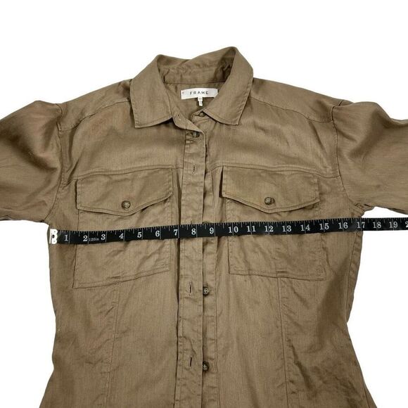 Frame Brown Arie Long Sleeve Linen Blend Top Size Small - Picture 8 of 10